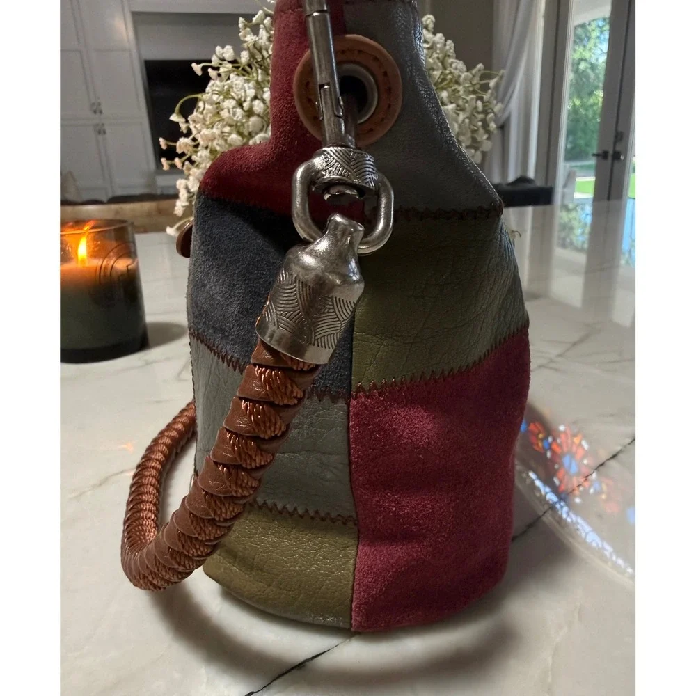 The Sak Patchwork Leather Suede Hobo Bag Multicolor Braided Handle Boho